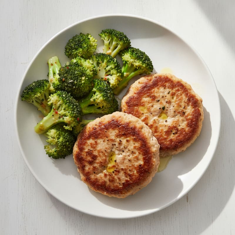 Seared Turkey Patties with Steamed Broccoli