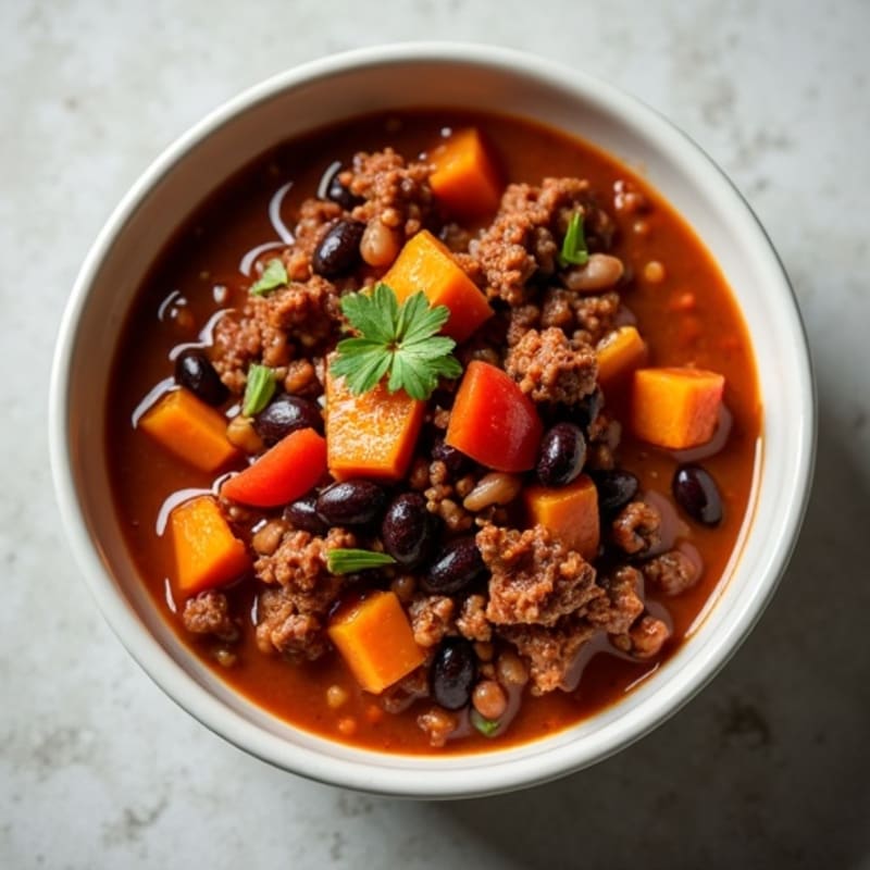Hearty Black Bean Beef Chili with Sweet Potatoes