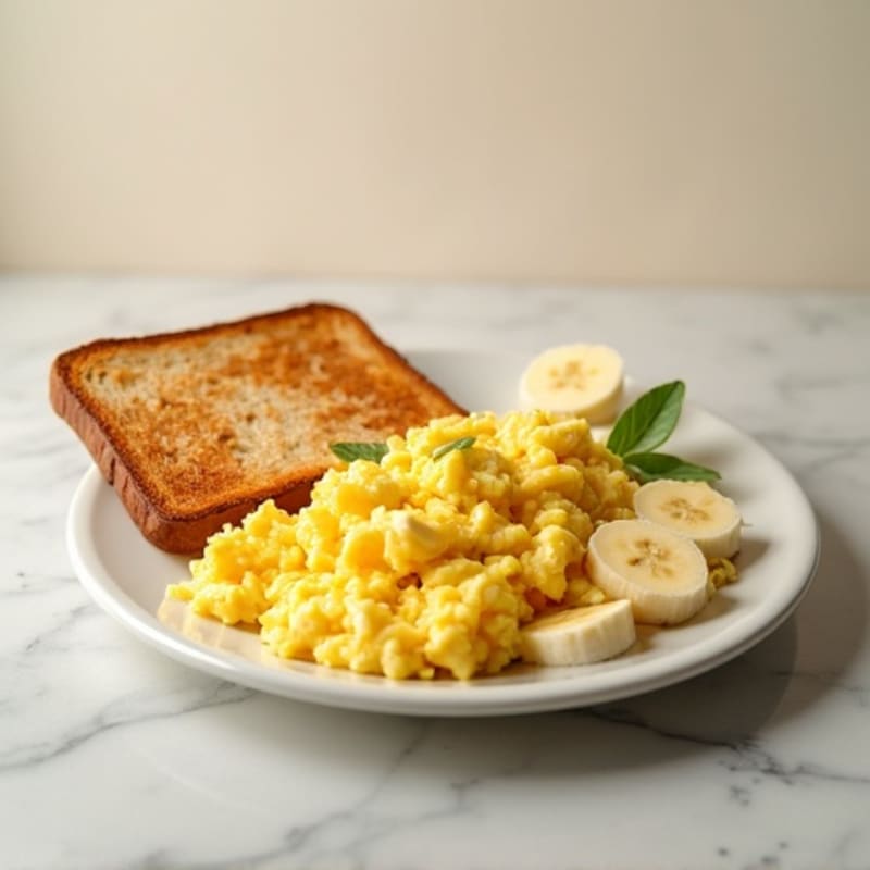 Egg White Scramble with Toast and Sliced Banana