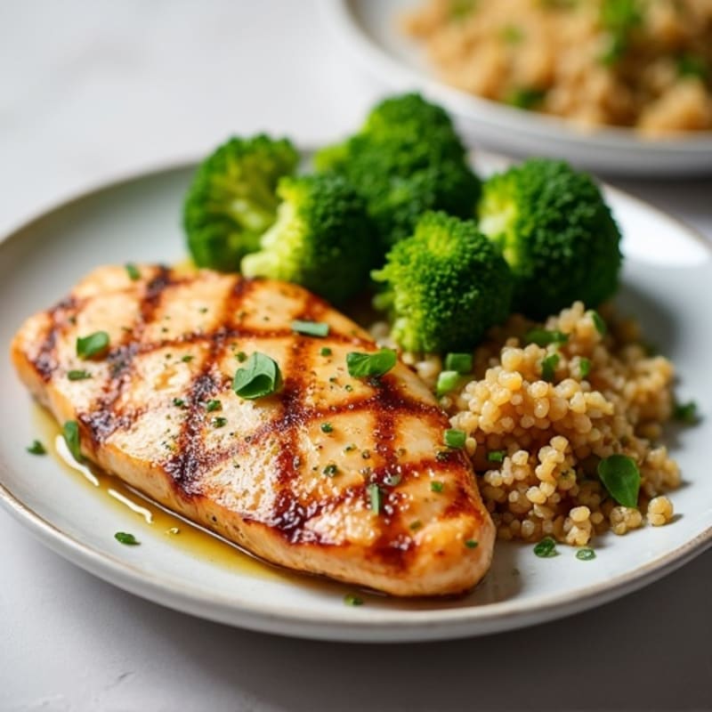 Grilled Chicken Breast with Quinoa and Steamed Broccoli