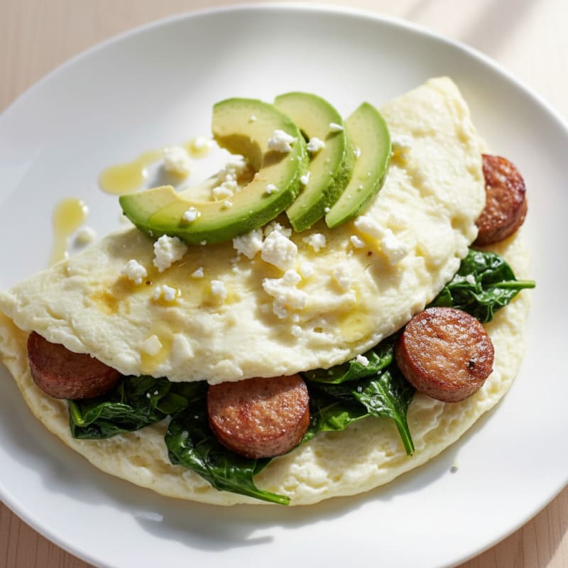 Egg White Spinach Omelet with Turkey Sausage