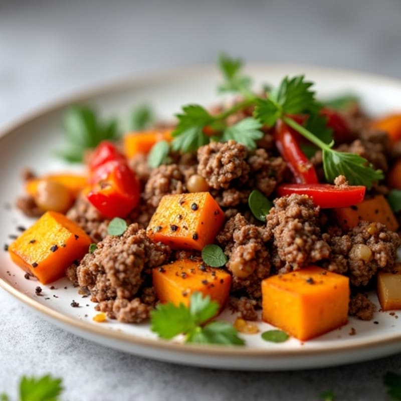 Herb-Roasted Ground Beef and Sweet Potato Hash