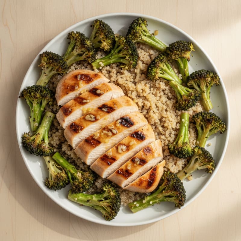Grilled Chicken Breast with Roasted Broccoli and Quinoa