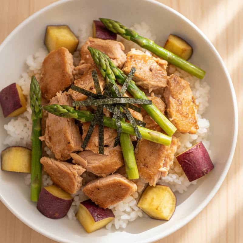 Tuna Rice Bowl with Seaweed and Murasaki Sweet Potato