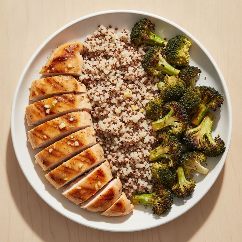 Grilled Chicken Breast with Quinoa and Roasted Broccoli