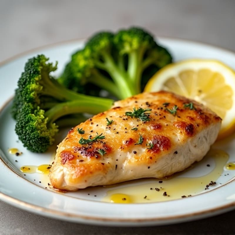 Lemon Garlic Pan-Seared Chicken with Roasted Broccoli