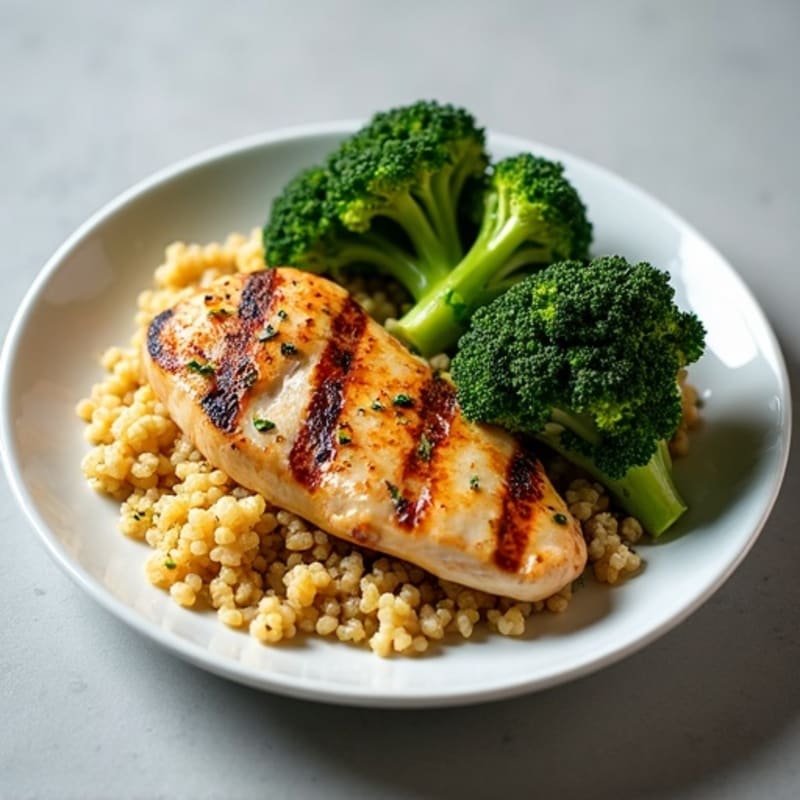 Grilled Chicken Breast with Roasted Broccoli and Quinoa