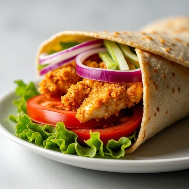 Crispy Buffalo Chicken Wrap with Fresh Vegetables