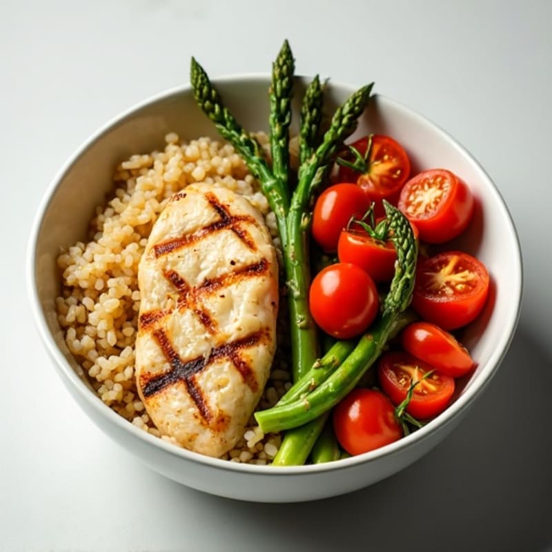 Grilled Chicken and Rice Bowl with Roasted Vegetables