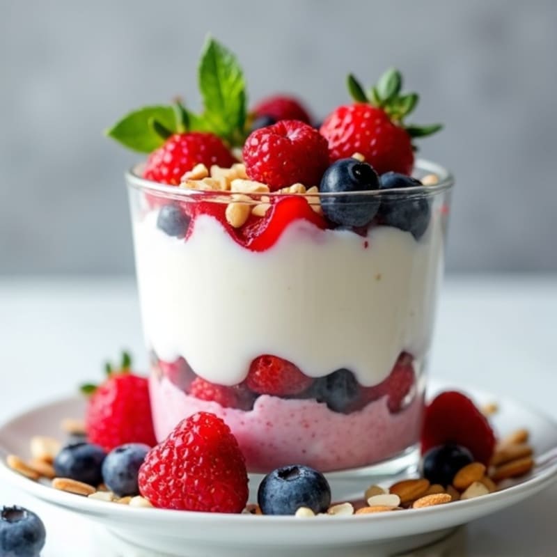 Greek Yogurt Protein Parfait with Mixed Berries and Almonds
