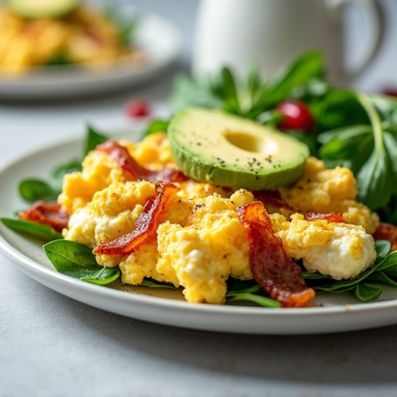 Cottage Cheese Egg Scramble with Spinach and Turkey Bacon