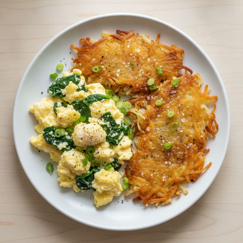 Scrambled Eggs with Crispy Hash Browns