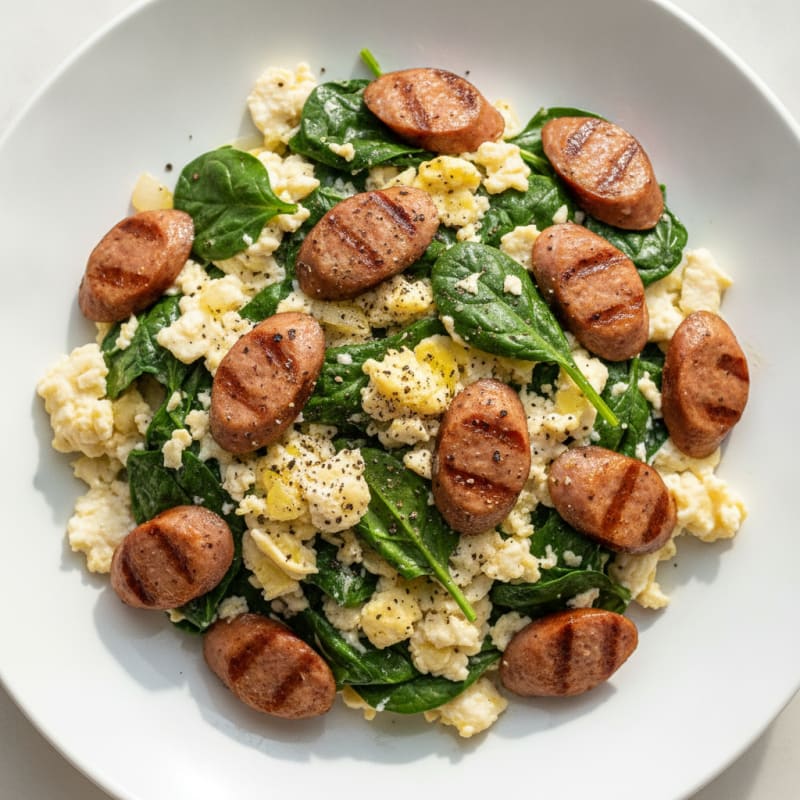 Egg White and Spinach Scramble with Grilled Turkey Sausage