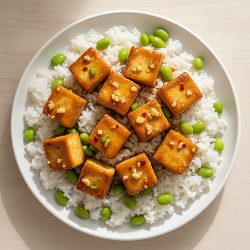 Honey-Garlic Tofu with Steamed Rice