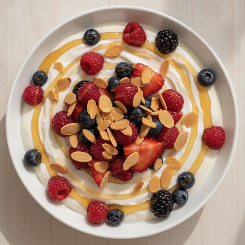 Greek Yogurt Protein Parfait with Mixed Berries and Almonds