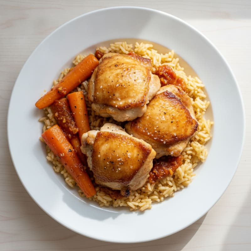 Chicken Thighs with Roasted Vegetables and Rice