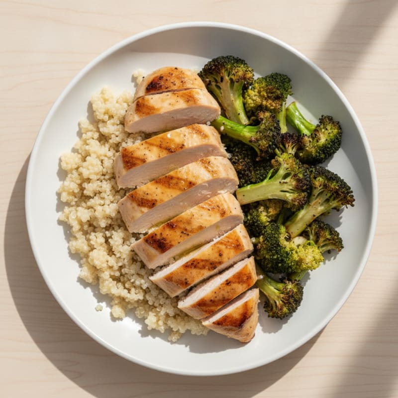 Grilled Chicken Breast with Roasted Broccoli and Quinoa