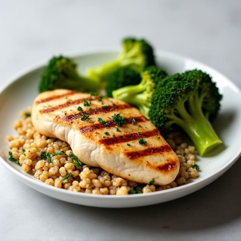 Grilled Chicken Breast with Quinoa and Roasted Broccoli