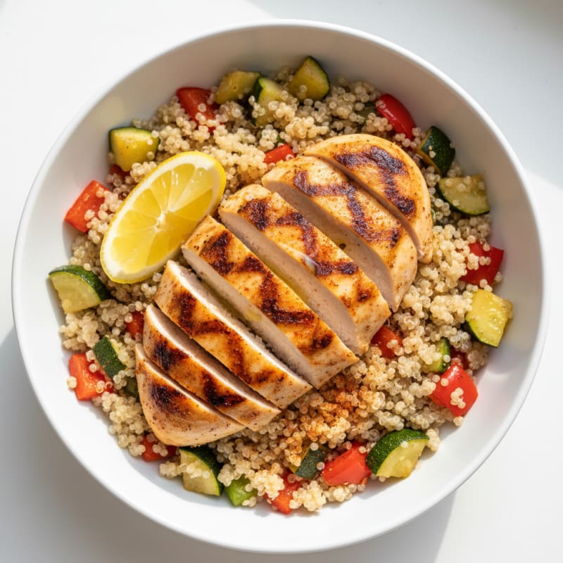 Grilled Chicken and Quinoa Bowl with Roasted Vegetables
