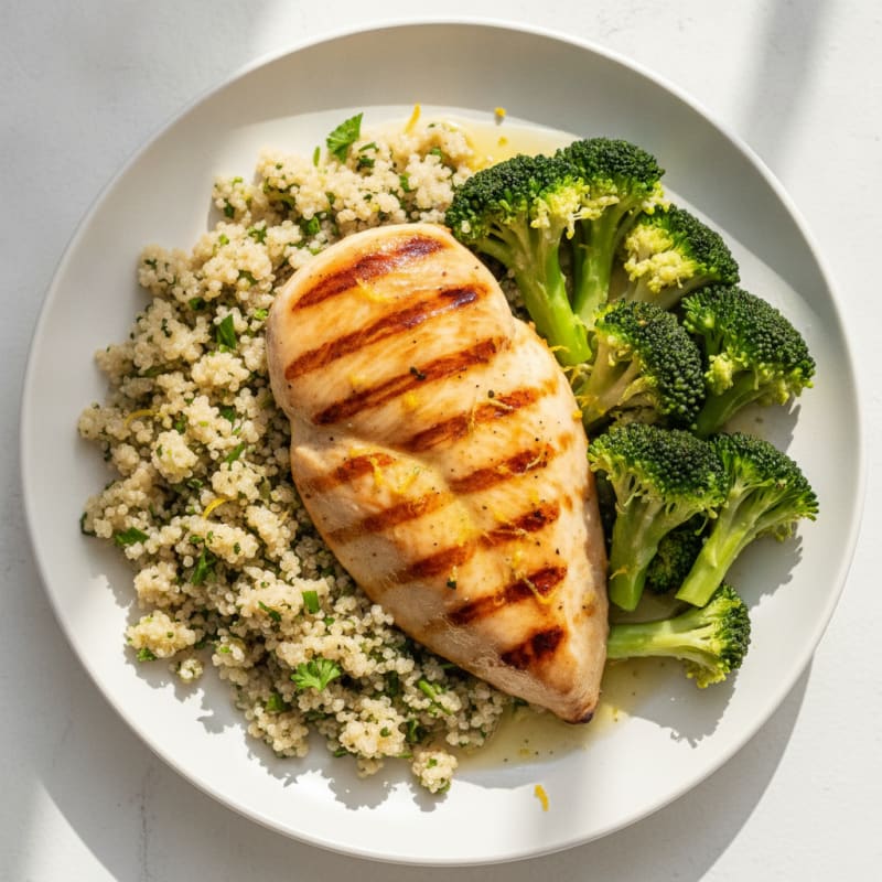 Grilled Chicken Breast with Quinoa and Steamed Broccoli