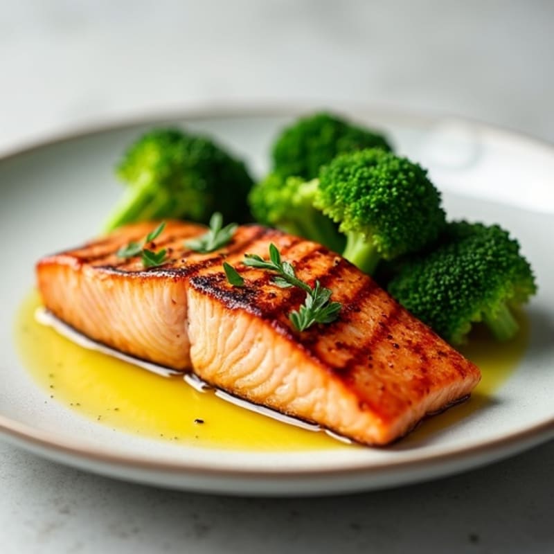 Seared Salmon Filet with Steamed Broccoli