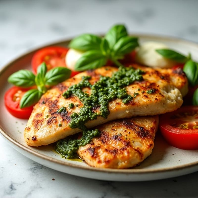 Grilled Chicken with Fresh Caprese and Basil Pesto