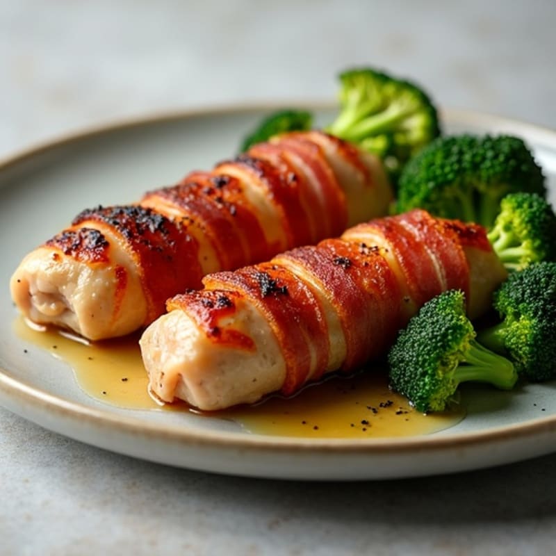 Crispy Turkey Bacon-Wrapped Chicken Sausage with Roasted Broccoli
