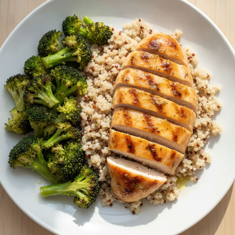 Grilled Chicken Breast with Quinoa and Roasted Broccoli
