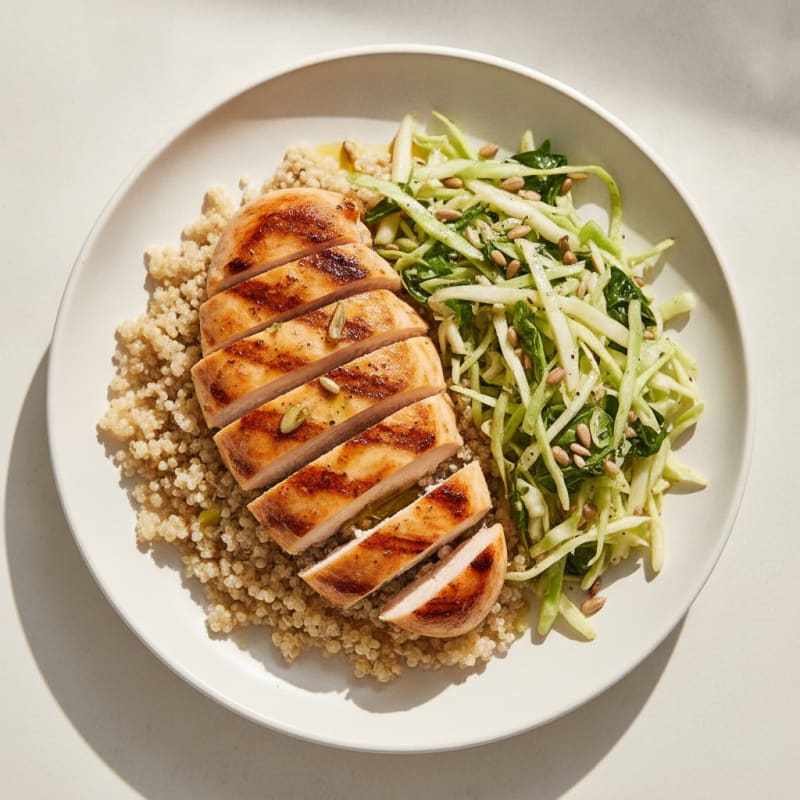 Grilled Chicken Breast with Crunchy Cabbage Slaw and Quinoa