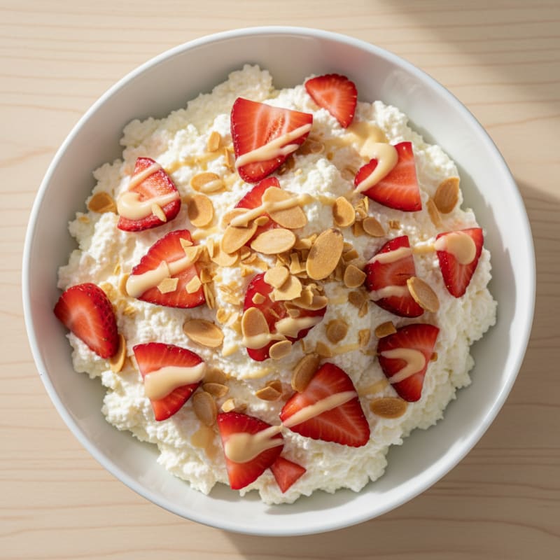 Creamy Cottage Cheese Protein Bowl with Sliced Strawberries
