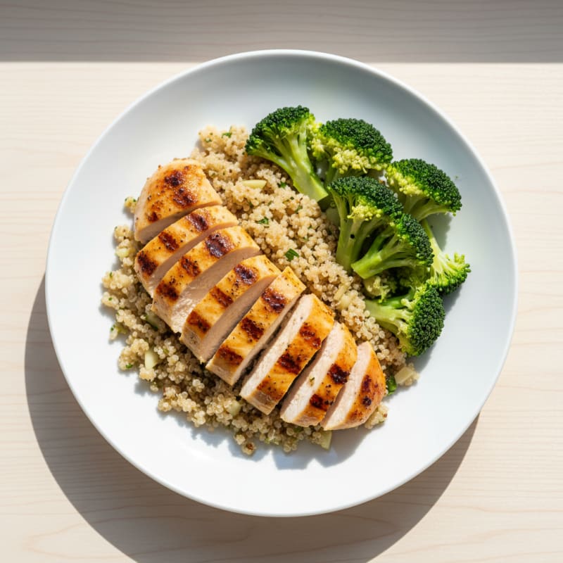 Grilled Chicken Breast with Quinoa and Steamed Broccoli