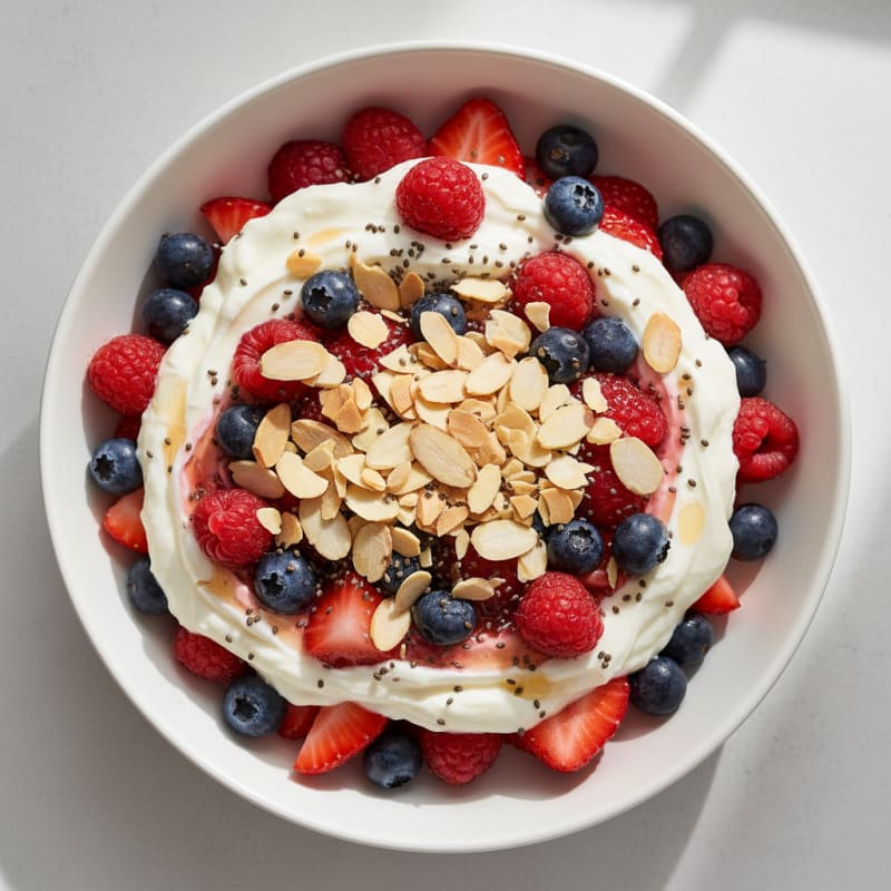 Greek Yogurt Protein Parfait with Mixed Berries and Almonds