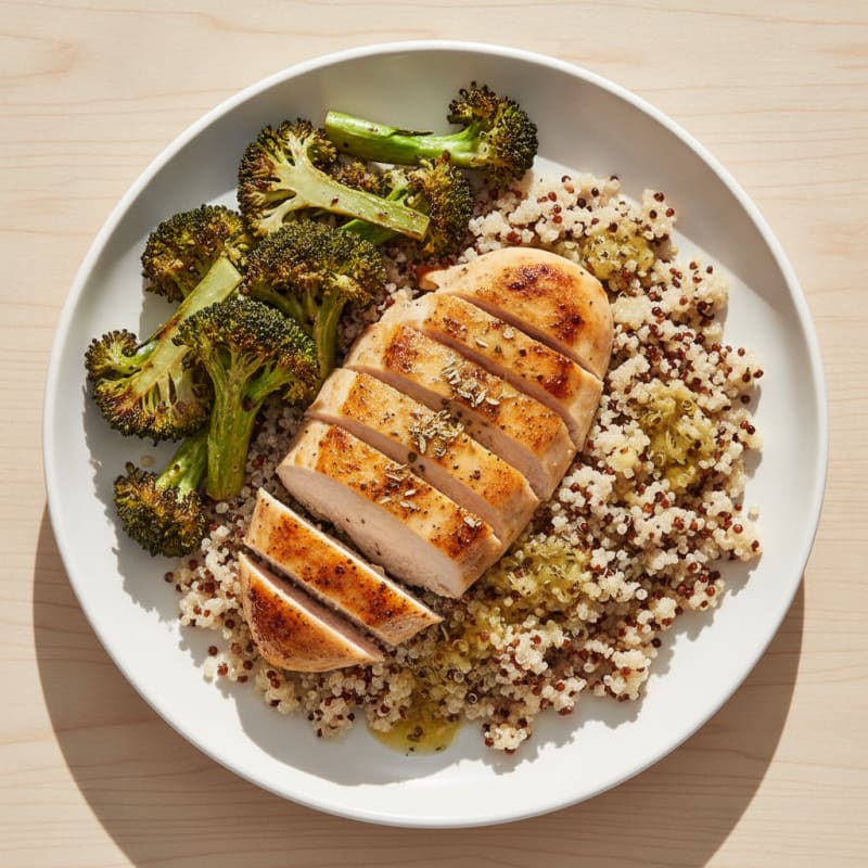 Grilled Chicken Breast with Quinoa and Roasted Broccoli