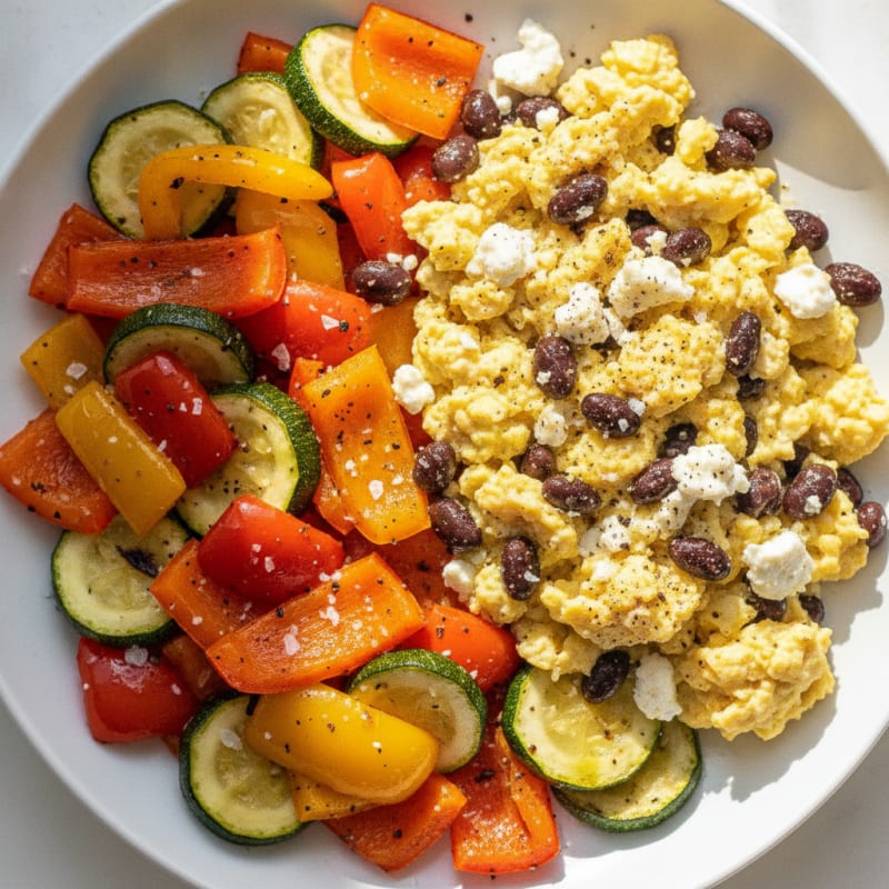 Hearty Scrambled Eggs with Roasted Vegetables