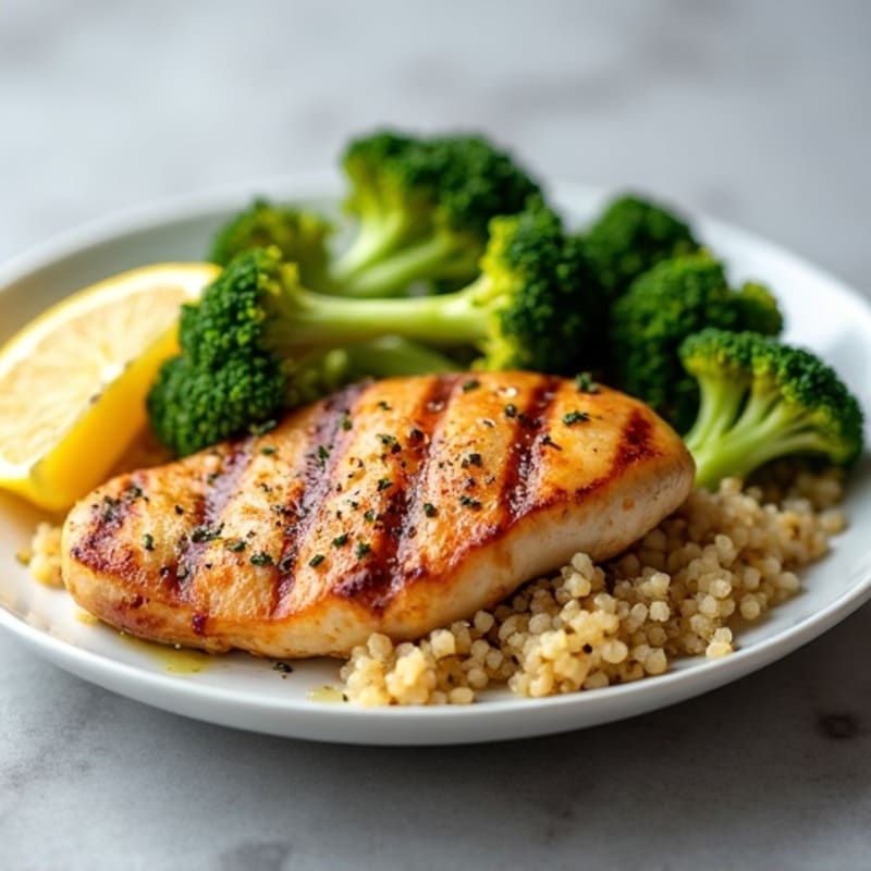 Grilled Chicken Breast with Quinoa and Roasted Broccoli