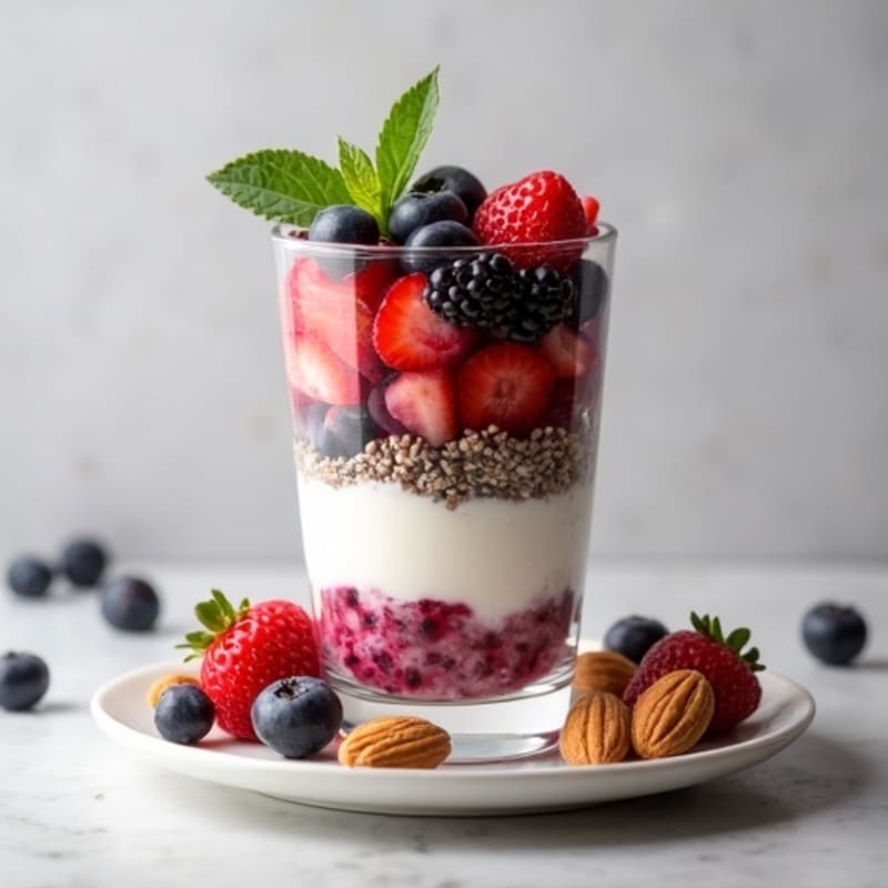 Greek Yogurt Protein Parfait with Mixed Berries and Almonds