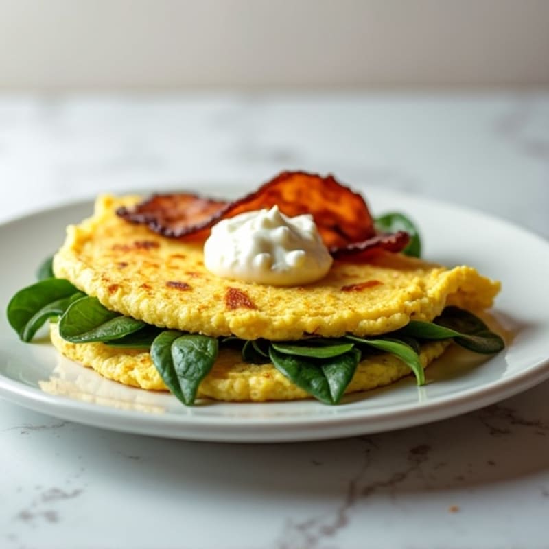 Egg White Spinach Omelette with Cottage Cheese and Turkey Bacon