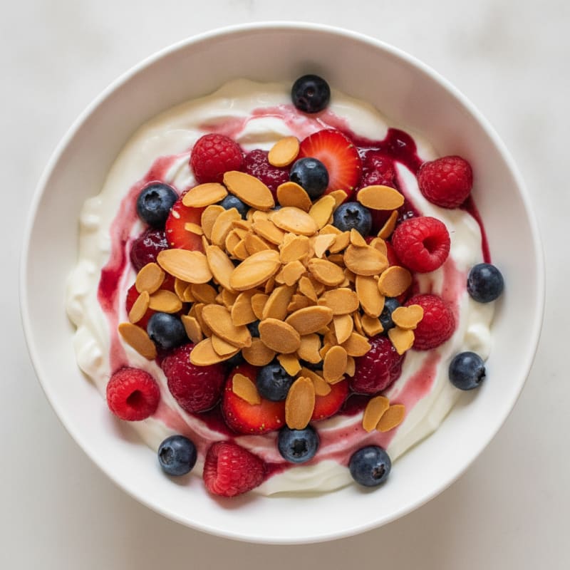 Greek Yogurt Protein Parfait with Mixed Berries and Almonds
