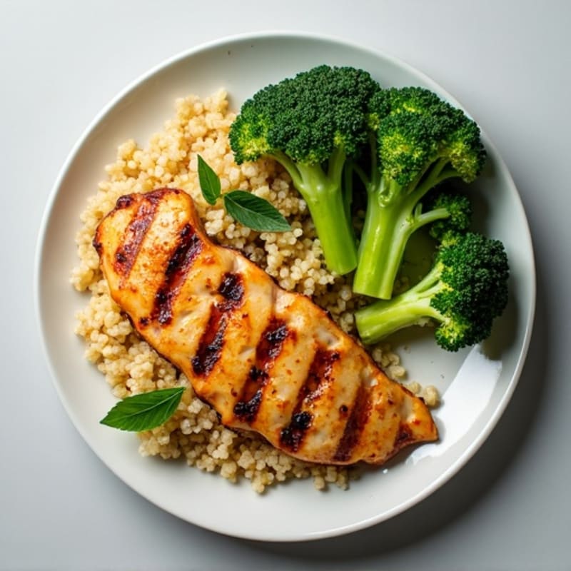 Grilled Chicken Breast with Quinoa and Steamed Broccoli