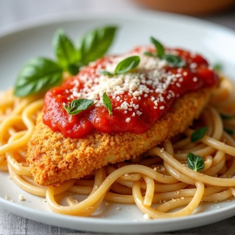 Crispy Baked Chicken Parmesan with Whole Wheat Pasta