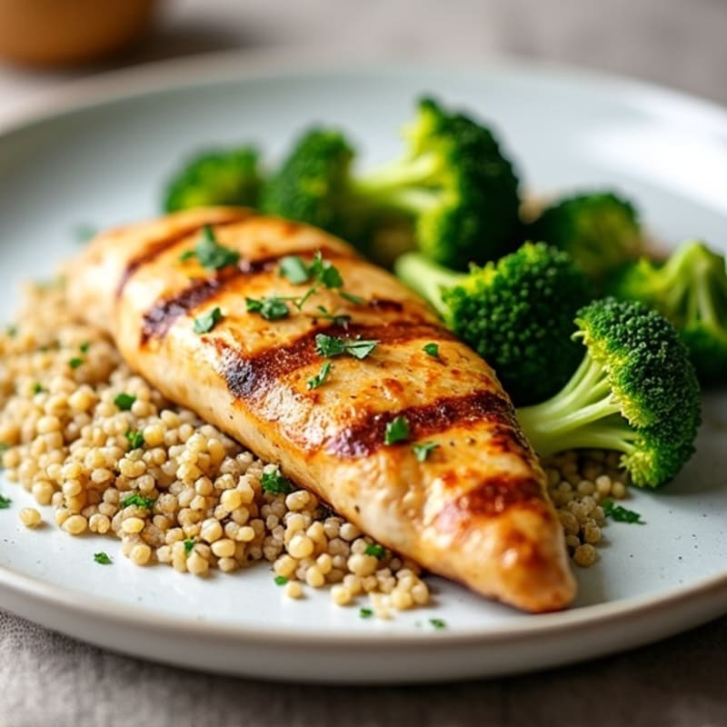 Grilled Chicken Breast with Quinoa and Roasted Broccoli
