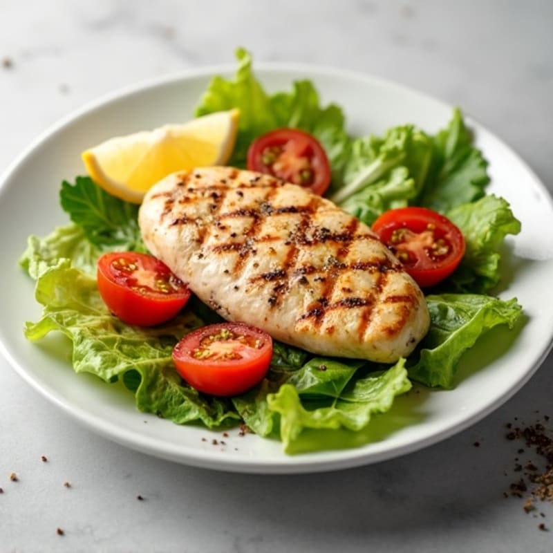 Grilled Chicken Breast with Crisp Romaine and Cherry Tomato Salad