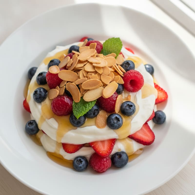 Creamy Greek Yogurt Parfait with Mixed Berries and Almonds