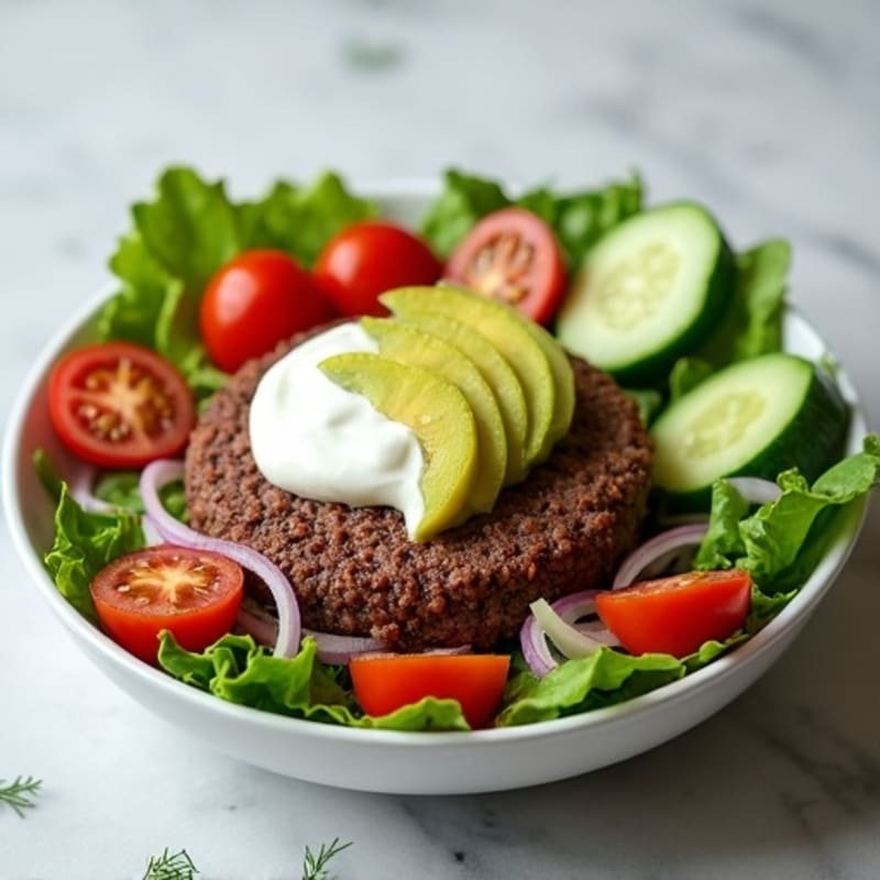 Lean Ground Beef Burger Bowl with Creamy Dill Pickle Dressing