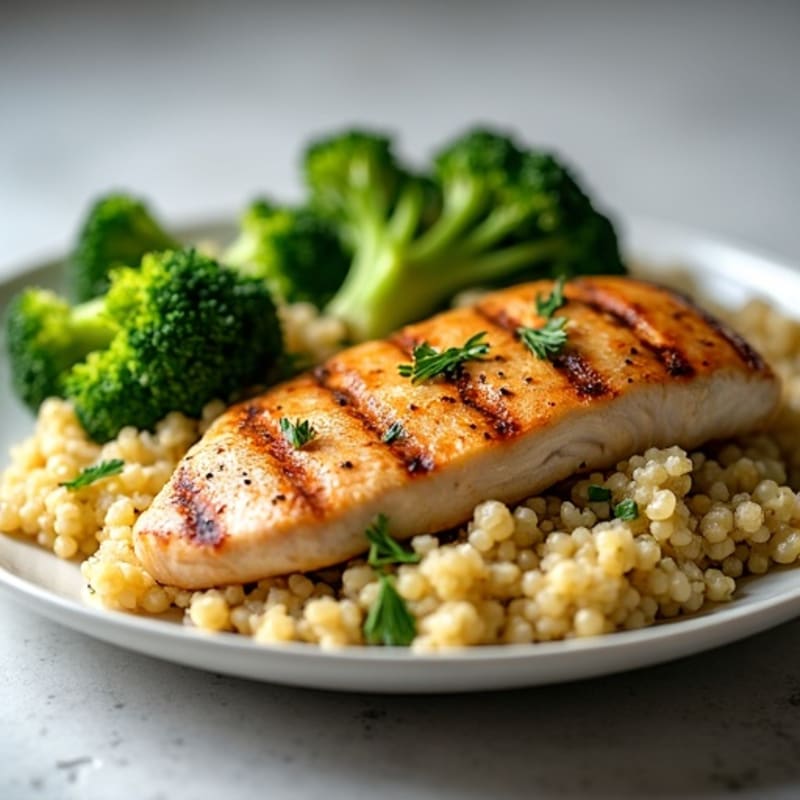 Grilled Chicken Breast with Quinoa and Roasted Broccoli