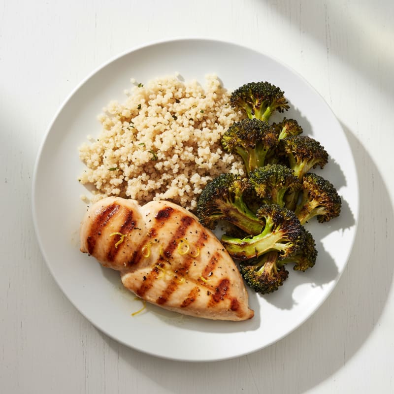 Grilled Chicken Breast with Quinoa and Roasted Broccoli
