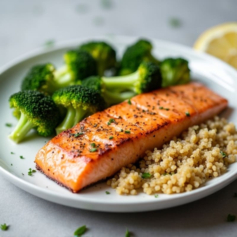 Seared Salmon with Roasted Broccoli and Quinoa