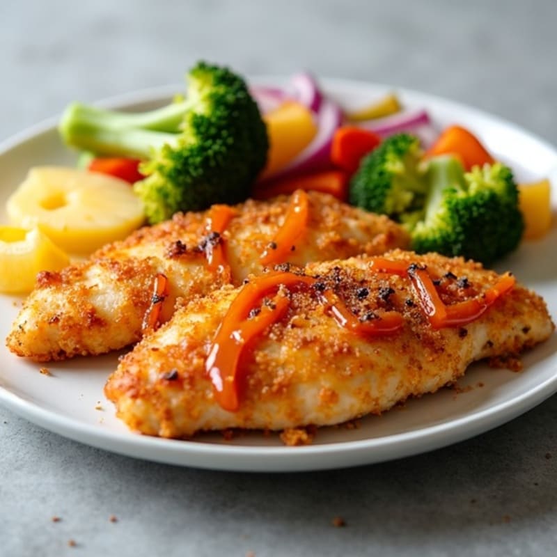 Crispy Baked Sweet and Sour Chicken with Roasted Vegetables