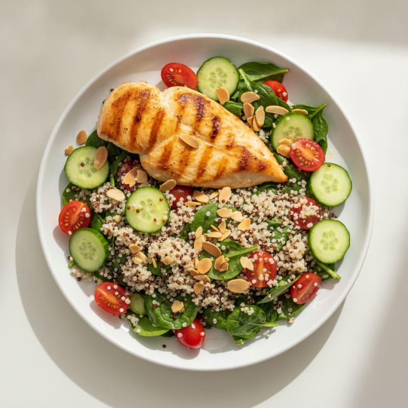 Grilled Chicken Breast with Quinoa Spinach Salad