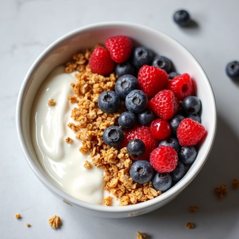 Crunchy Maple Almond Granola with Creamy Greek Yogurt and Fresh Berries